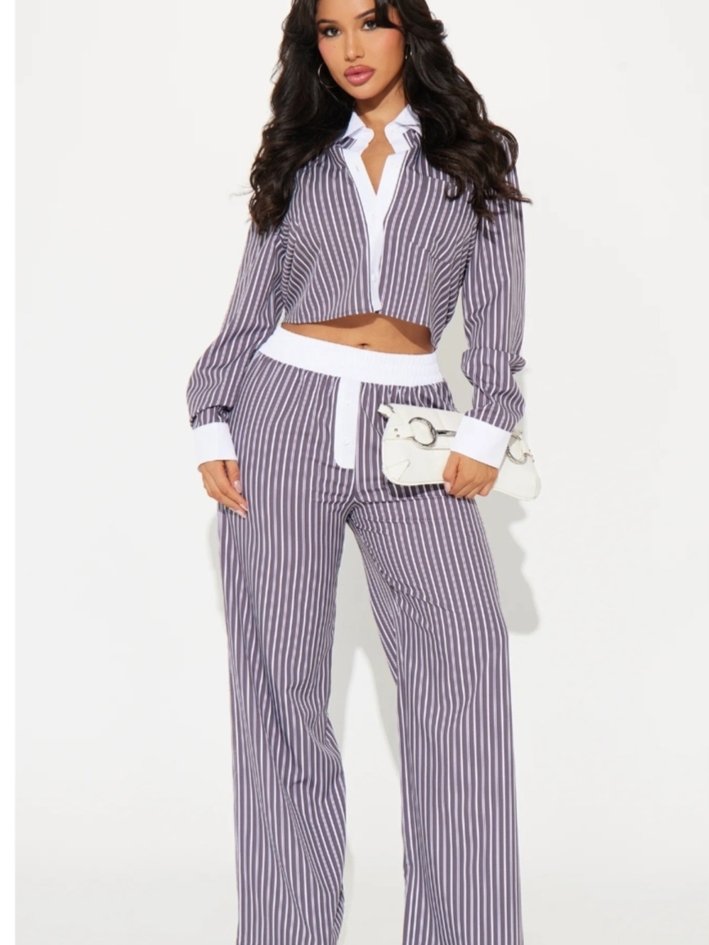 Fashion Nova Blue and White Striped Two-Piece Set 1x NWT